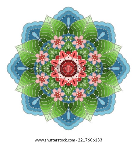 Mandala with flowers, leaves and curls on a white background. Anti-stress coloring book for children and adults. Decorative element for design