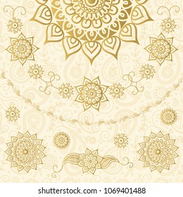 Mandala, flowers and paisley. Ornamental pattern in indian style