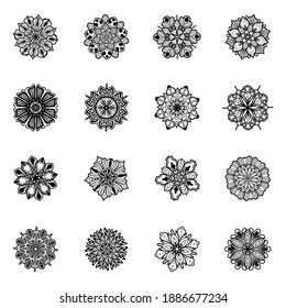 Iconos lineales del patrón de flores de Mandala  