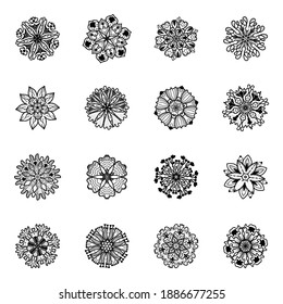 Mandala Flowers Pattern Linear Icons  