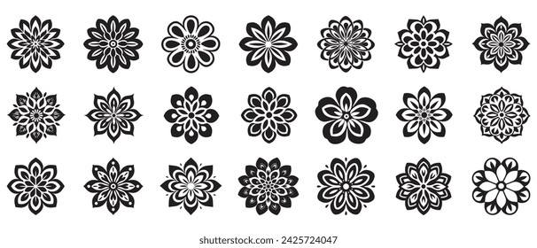 Mandala Flowers set collection flora design vector art.