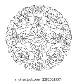 Mandala in the form of rose buds. Coloring book for adults and children. Vector illustration