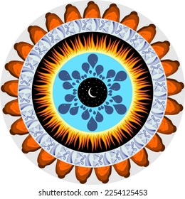 Mandala mit den vier Komponenten der Natur. Erde, Feuer und Wasser wandern durch das Universum.