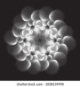 Mandala, fractal gray pattern. Dotted Halftone Vector Spiral Pattern or Texture. Stipple Dot Backgrounds