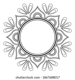 Mandala frame line vector. A symmetrical monochrome round ornament.