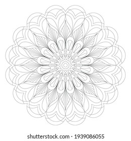 Mandala frame line vector. A symmetrical monochrome round ornament.