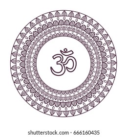 Mandala frame with Om symbol. Hand drawn oriental ornament for greeting card, invitation, coloring book, yoga poster.