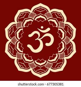 Mandala frame with Om symbol. Hand drawn oriental ornament for greeting card, invitation, coloring book, yoga poster.