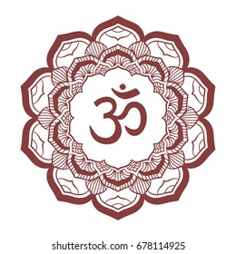 Mandala frame with Om symbol. Hand drawn oriental ornament for greeting card, invitation, coloring book, yoga poster.