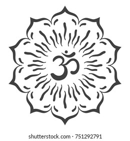 Mandala frame with Om symbol. Hand drawn oriental ornament for greeting card, invitation, coloring book, yoga poster.