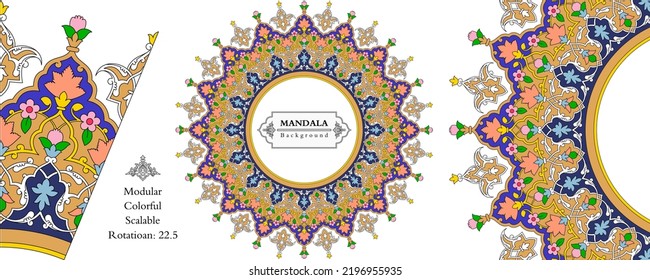 Mandala frame persian arabic turkish islamic hindi indian tibetan traditional colorful vector modular pattern texture vintage ornate retro elegant ornamental borders and frames floral ornaments tazhib