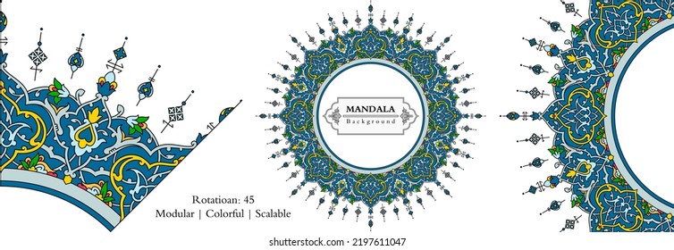 Mandala frame persian arabic turkish islamic hindi indian tibetan traditional colorful vector modular pattern texture vintage ornate retro elegant ornamental borders and frames floral ornaments tazhib