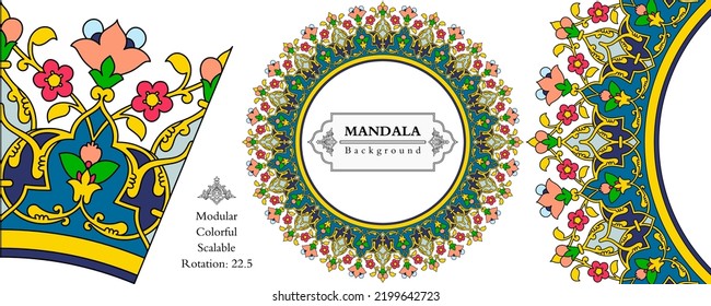 Mandala frame persian iranian arabic turkish islamic hindi indian tibetan traditional colorful vector modular pattern texture vintage ornate retro elegant ornamental borders and frames floral ornament