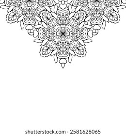 Mandala frame template, square border with black outline ornamental design in Indian mehndi style on white background