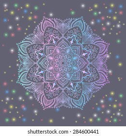 Mandala - freehand drawing. Vector illustration on a gray background. Gradient.