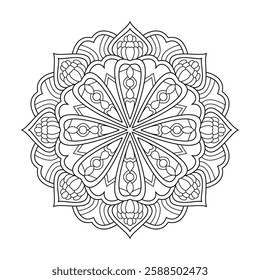 Mandala Garden coloring book page for Kids. Easy Mandala Coloring Book Pages for Adults to Relax, Experiences Give Relief. Resizeable Vector File