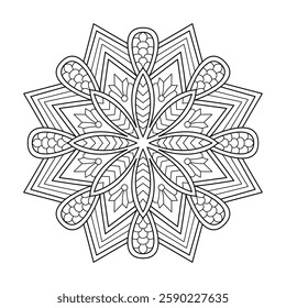 Mandala Garden coloring book page for Kids. Easy Mandala Coloring Book Pages for Adults to Relax, Experiences Give Relief. Resizeable Vector File