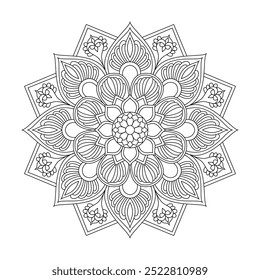 Mandala Garden of Delight coloring book page   . Easy Mandala Coloring Book Pages for Adults to Relax, Experiences Give Relief. Resizeable Vector File