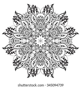 Mandala. Geometric circle elements made in vector. Vintage round ornament. Hand drawn abstract background. Decorative retro banner isolated. Invitation, t-shirt print, wedding card, scrapbooking.