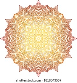 Mandala con elementos geométricos. Ronda, encaje, rojo-oro.