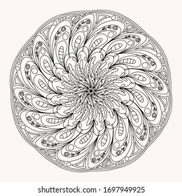 mandala with geometric figures and flowers drawn on a white background, coloring, vector