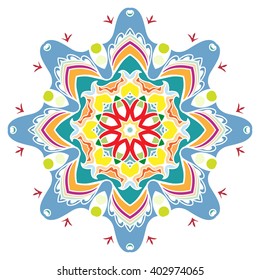 Mandala geometric floral design element. Zentangle style art for adult coloring book. Tribal ethnic Arabic Indian pattern. Hand drawn round ornament for coloring book page, doodle vector illustration