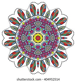 Mandala geometric floral design element. Zentangle style art for adult coloring book. Tribal ethnic Arabic Indian pattern. Hand drawn round ornament for coloring book page, doodle vector illustration