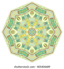 Mandala geometric floral design element. Zentangle style art for adult coloring book. Tribal ethnic Arabic Indian pattern. Hand drawn round ornament for coloring book page, doodle vector illustration