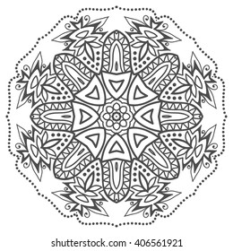 Mandala geometric floral design element. Zentangle style art for adult coloring book. Tribal ethnic Arabic Indian pattern. Hand drawn round ornament for coloring book page, doodle vector illustration