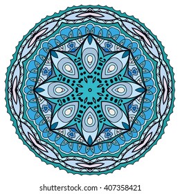 Mandala geometric floral design element. Zentangle style art for adult coloring book. Tribal ethnic Arabic Indian pattern. Hand drawn round ornament for coloring book page, doodle vector illustration