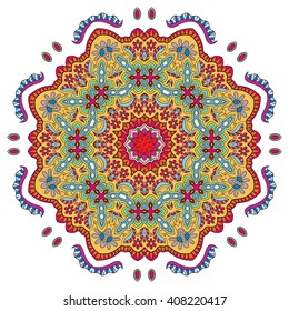 Mandala geometric floral design element. Zentangle style art for adult coloring book. Tribal ethnic Arabic Indian pattern. Hand drawn round ornament for coloring book page, doodle vector illustration