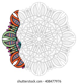 Mandala geometric floral design element. Zentangle style art for adult coloring book. Tribal ethnic Arabic Indian pattern. Hand drawn round ornament for coloring book page, doodle vector illustration