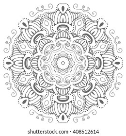 Mandala geometric floral design element. Zentangle style art for adult coloring book. Tribal ethnic Arabic Indian pattern. Hand drawn round ornament for coloring book page, doodle vector illustration