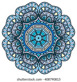 Mandala geometric floral design element. Zentangle style art for adult coloring book. Tribal ethnic Arabic Indian pattern. Hand drawn round ornament for coloring book page, doodle vector illustration
