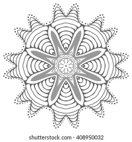 Mandala geometric floral design element. Zentangle style art for adult coloring book. Tribal ethnic Arabic Indian pattern. Hand drawn round ornament for coloring book page, doodle vector illustration