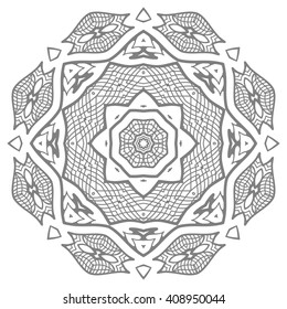 Mandala geometric floral design element. Zentangle style art for adult coloring book. Tribal ethnic Arabic Indian pattern. Hand drawn round ornament for coloring book page, doodle vector illustration