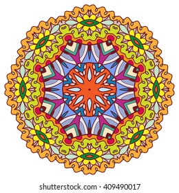 Mandala geometric floral design element. Zentangle style art for adult coloring book. Tribal ethnic Arabic Indian pattern. Hand drawn round ornament for coloring book page, doodle vector illustration