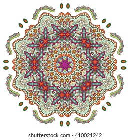 Mandala geometric floral design element. Zentangle style art for adult coloring book. Tribal ethnic Arabic Indian pattern. Hand drawn round ornament for coloring book page, doodle vector illustration