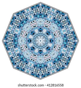Mandala geometric floral design element. Zentangle style art for adult coloring book. Tribal ethnic Arabic Indian pattern. Hand drawn round ornament for coloring book page, doodle vector illustration