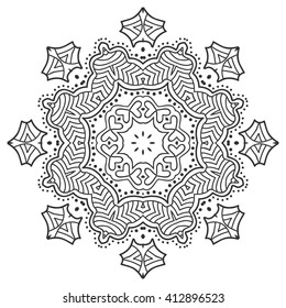 Mandala geometric floral design element. Zentangle style art for adult coloring book. Tribal ethnic arabic indian turkish pattern Hand drawn ornament for coloring book page doodle vector illustration 