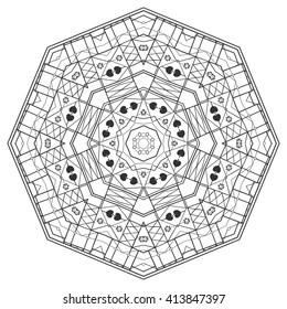 Mandala geometric floral design element. Zentangle style art for adult coloring book. Tribal ethnic arabic indian turkish pattern Hand drawn ornament for coloring book page doodle vector illustration 