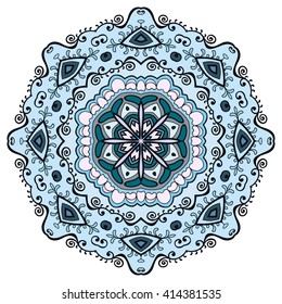 Mandala geometric floral design element. Zentangle style art for adult coloring book. Tribal ethnic Arabic Indian pattern. Hand drawn round ornament for coloring book page, doodle vector illustration