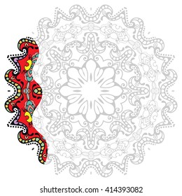 Mandala geometric floral design element. Zentangle style art for adult coloring book. Tribal ethnic Arabic Indian pattern. Hand drawn round ornament for coloring book page, doodle vector illustration