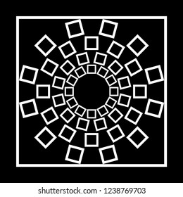 Mandala geometric framing pattern vector. Design polar squares lines  white on black background. Design print for textile, fashion, wallpaper, background, element design. Set 2