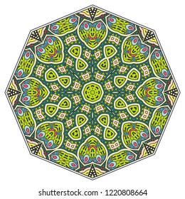 Mandala geometric ornament, hand drawn ethnic motif, isolated design element on a white background. Vector stylized floral pattern for paper, textile, cloth fabric print, interior, ceramic decoration