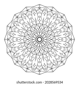 Mandala con un patrón geométrico sobre un fondo blanco. Decorativo elemento colorido para el diseño. Libro de colorantes antiestrés para niños y adultos