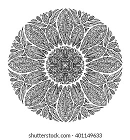 Mandala, geometric pattern symbol of the universe, chakra yoga meditation, hand drawn sketch vector