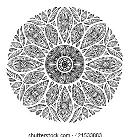 Mandala, geometric pattern symbol of the universe, chakra yoga meditation, hand drawn sketch vector