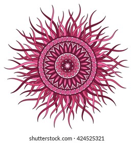 Mandala geometric round ornament,, circular abstract floral pattern. Hand drawn decorative design element