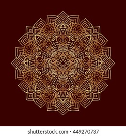 Mandala geometric round ornament, circular abstract pattern. Hand drawn decorative vector design element
